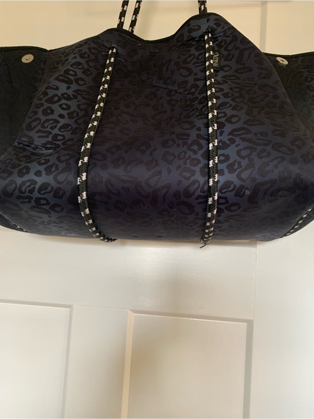 Large Navy Leopard Print Tote Bag with Rope Handles - Picture 2 of 3